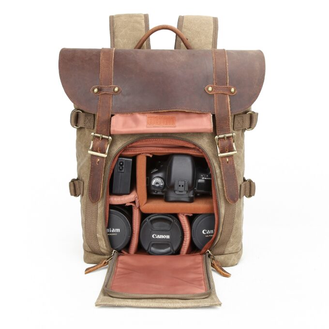 SLR Camera Photography Backpack 16 inch Retro Waxed Canvas