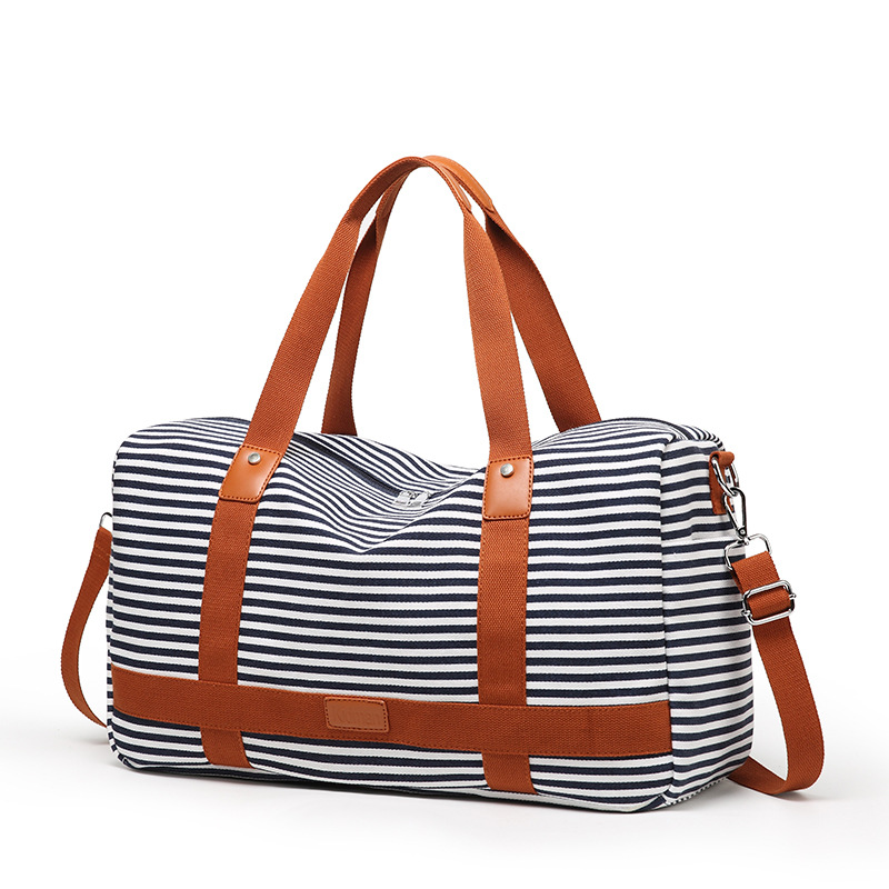 25L Women Portable Shoulder Bag, Striped Canvas, Travel Gym