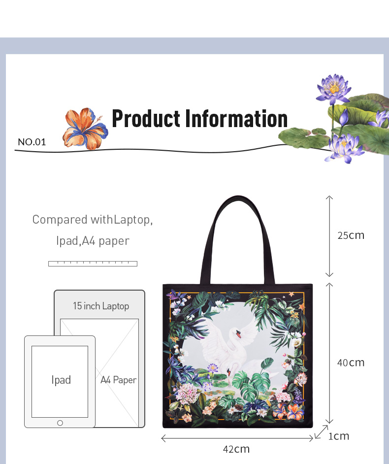 15.7 Inch Polyester Women Shoulder Tote Bag Creative Ins Hand-Painted Illustration