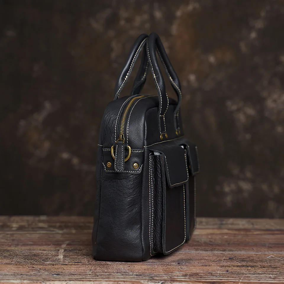 14 Inch Genuine Leather Men'S Business Briefcase Shoulder Bag For 14 Inch Laptop