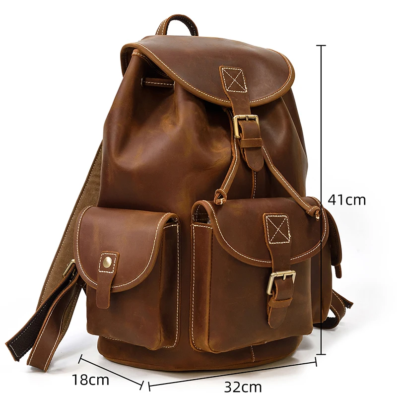 Classic Unisex 16 Inch Cowhide Leather Backpack - Travel, School, Laptop (15.6 Inch)