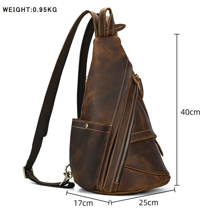 Men'S 15.7 Inch Triangular Panelled Crazy Horse Leather Motorcycle Backpack (Convertible Sling)