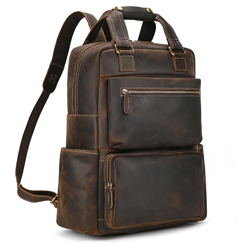 Vintage Cowhide Leather Backpack - 18 Inch Laptop Backpack For Men