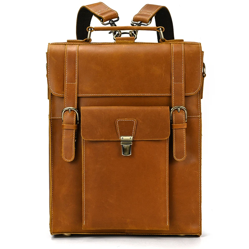 Unisex 15.4&Quot; Leather Convertible Backpack - Tote &Amp; School Bag (Detachable Straps)
