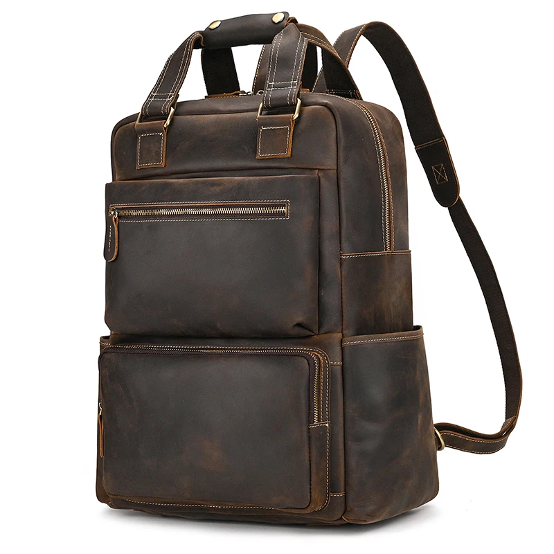 Vintage Cowhide Leather Backpack - 18 Inch Laptop Backpack For Men