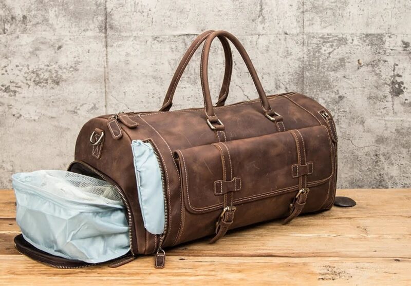 Spacious Functionality Meets Vintage Charm: 20 Inch, 30 Liter Leather Duffel Bag