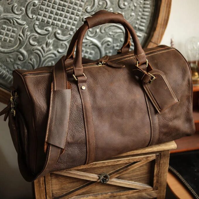19.6&Quot; Cowhide Leather Duffel Bag (30L) | Artisan-Made Vintage (Unisex) - With Shoe Compartment